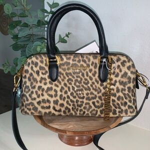 Steve Madden Leopard Print Satchel - Black and Tan